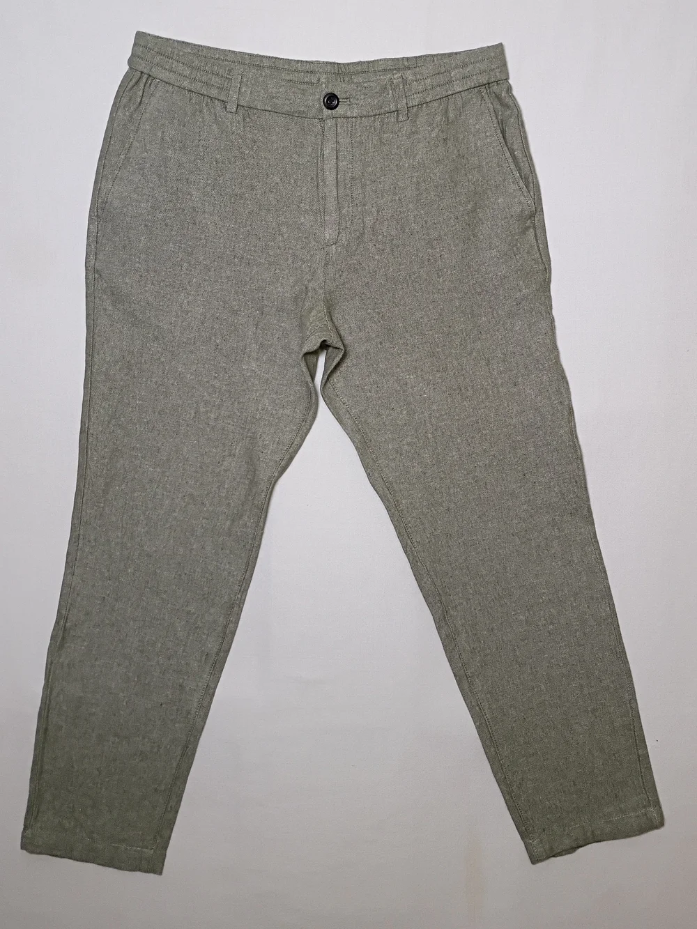 Banana Republic Mens Athletic Fit Linen Blend Trousers 33X27 Sage Drawstring